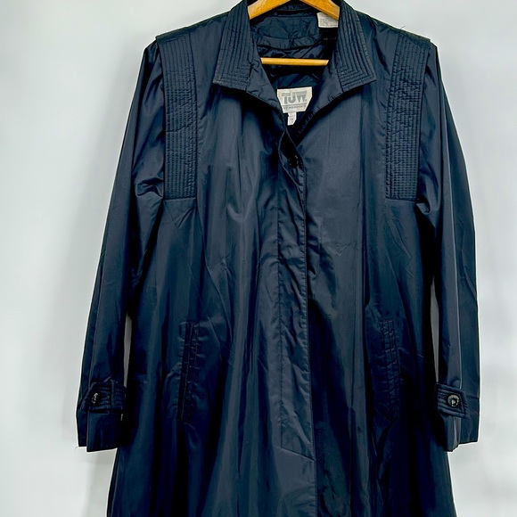 Vintage Mervyn’s Lined Black Trench Coat Gen X punk  whimsy goth 14 - Picture 1 of 16